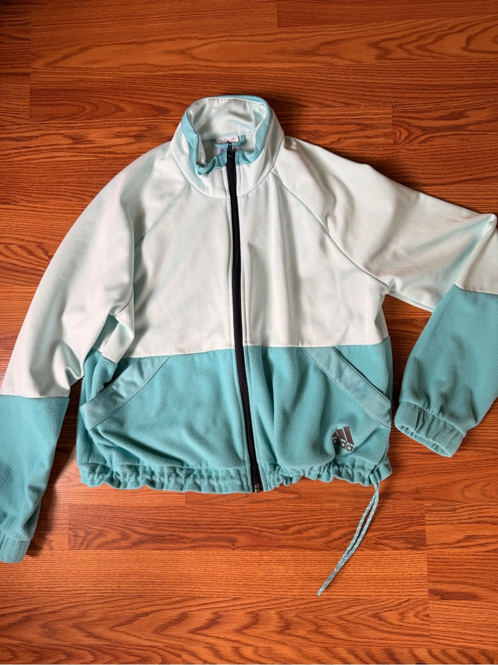 adidas Mint and Teal Colorblock Fleece Zip Jacket